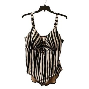 Lane Bryant Swimsuit One-Piece Black‎ White Animal Print NWOT Sz 46DD